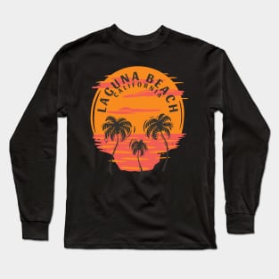 Laguna Beach California Sunset Skull and Palm Trees Long Sleeve T-Shirt